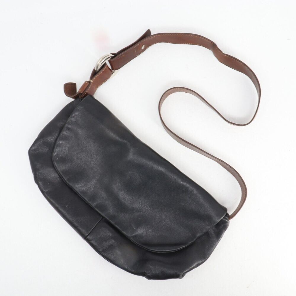 El Portal Handbag Women Black Pebble Leather Lined Purse Shoulder Bag